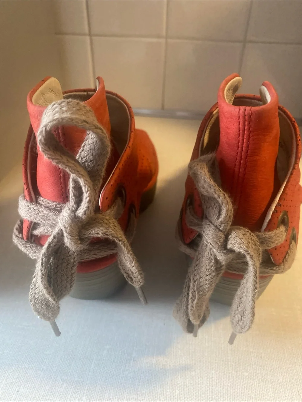 Fly London Lace Up Open Toe Wedge Sandals Red Suede Womens 37 US 6 6.5